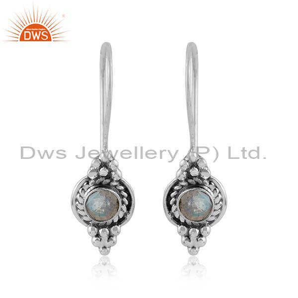 Rainbow moonstone gemstone handmade 925 silver earrings jewelry