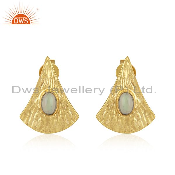 Design Texture 18k Gold Plated Silver Gemstone Earrings Jewelry