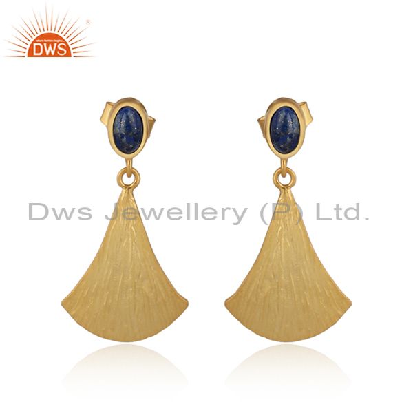 Textured Gold on Silver 925 Dangle Lapis Earring