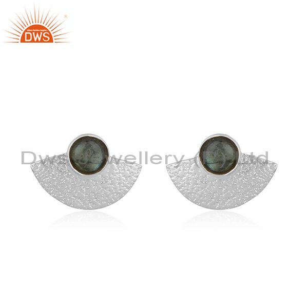 Labradorite Gemstone Texture Fine Silver Womens Stud Earrings