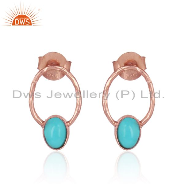 Arizona turquoise dainty designer studs in rose gold on silver