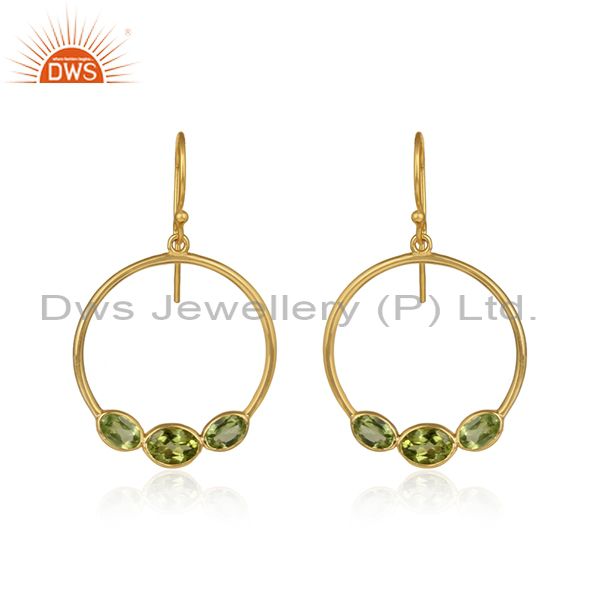 Disc design gold plated 925 silver peridot gemstone earring jewelry