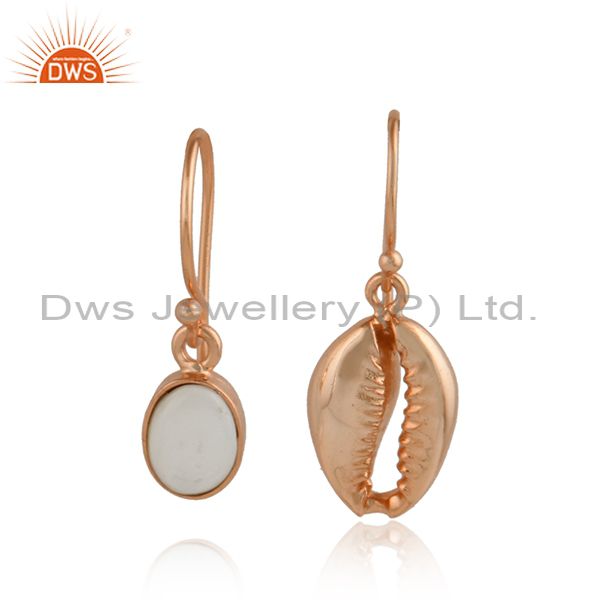 Mother of pearl gemstone cowrie rose gold plated silver earrings