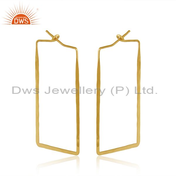 Handmade geometrical large hoop in yellow gold on silver 925