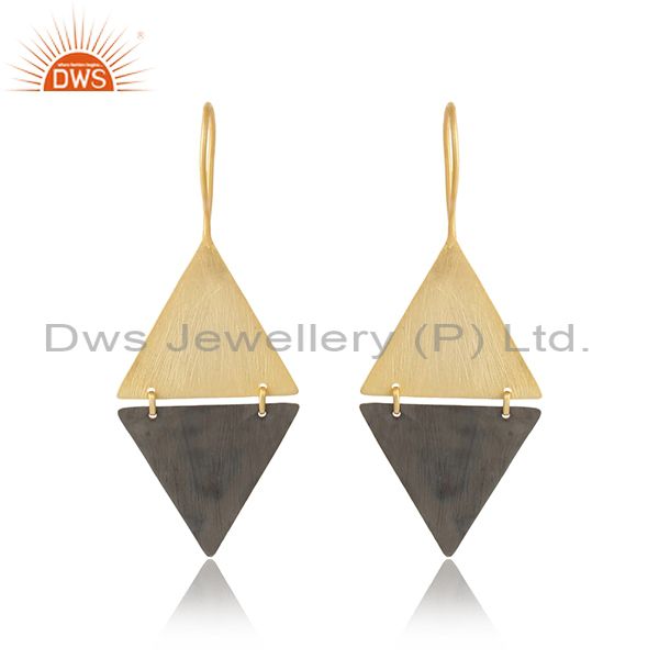 Triangle two tone plated 925 sterling plain silver earrings jewelry