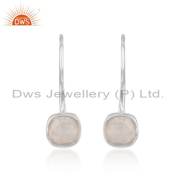 Handmade smooth earring in sterling silver 925 with rose quartz