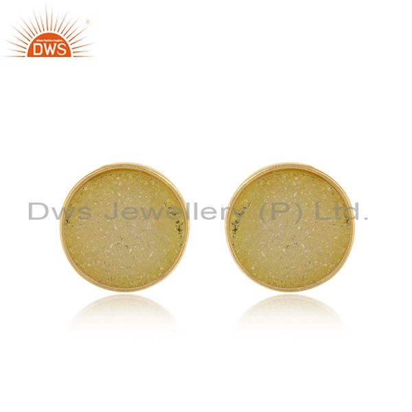 Elegant dainty studs in yelow gold on silver 925 with yellow druzy