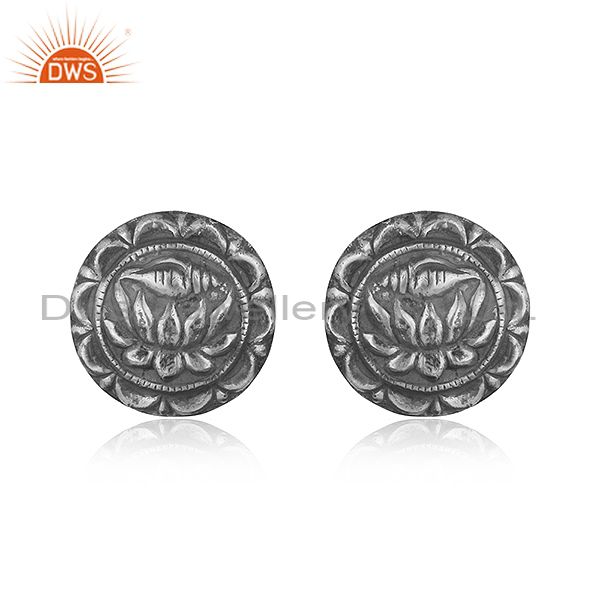 Lotus design textured tribe oxidised sterling silver 925 studs