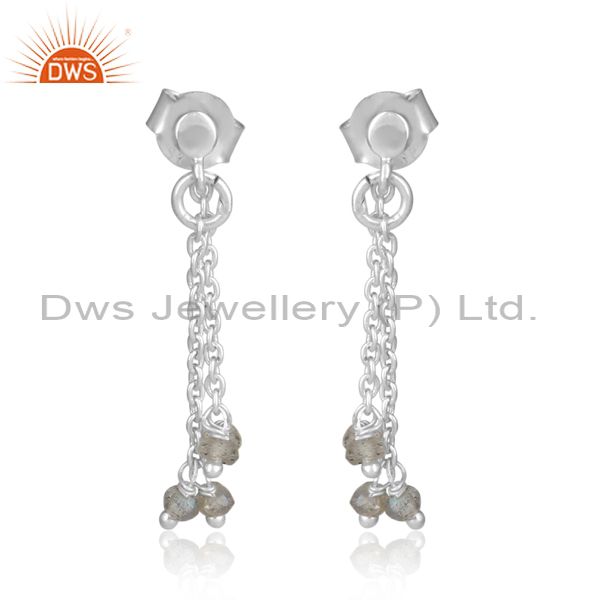 Labradorite Faceted White Sterling Silver Dangler Earrings