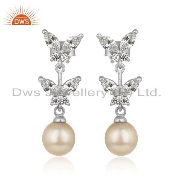 Designer silver 925 pearl dangle earring with shimmering cz