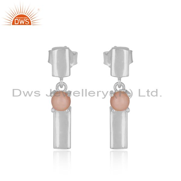Designer handmade sterling silver bar dangle earring with pink opal