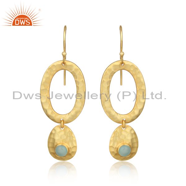 Hammer textured gold on silver 925 dangle with aqua chalcedony