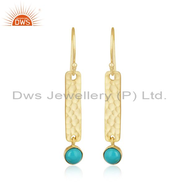 Hammered long bar gold on silver dangle with arizona turquoise