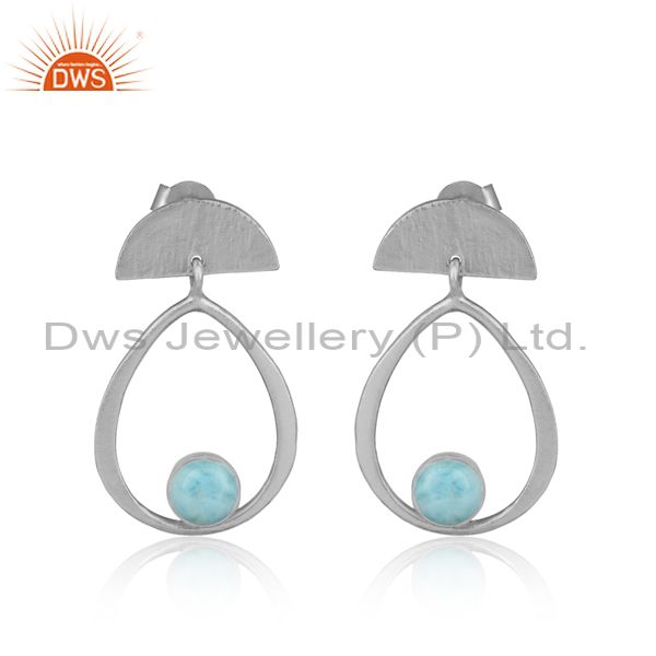 Designer half moon sterling silver earring with larimar