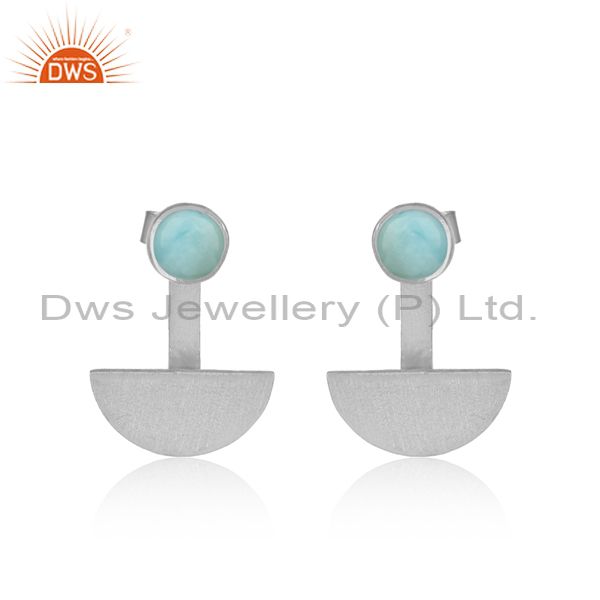 Half moon designer sterling silver earring with larimar