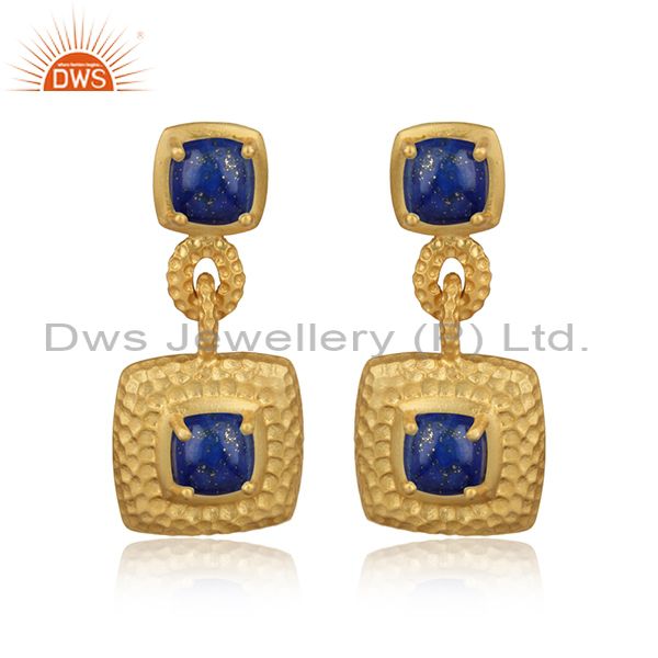 Textured chunky gold on silver 925 dangle with lapis