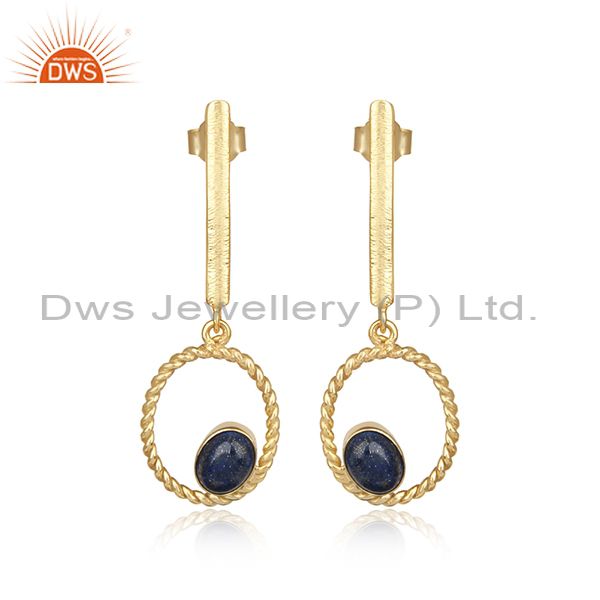 Textured twisted design gold on silver 925 lapis long dangle