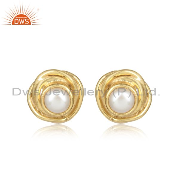 Wrapped Pearl Gold Plated Sterling Silver Statement Earring