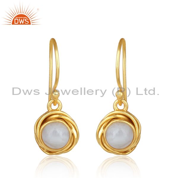 Elegant Blue Lace Agate Set Gold Plated 925 Silver Earrings