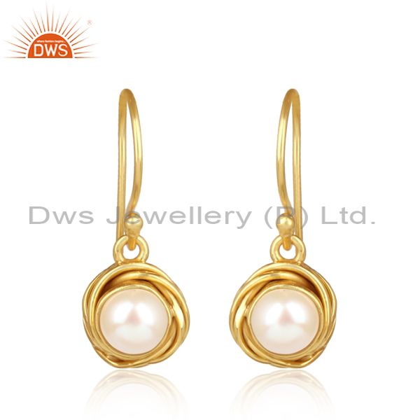 Wrapped Pearl Gold On 925 Sterling Silver Statement Earrings