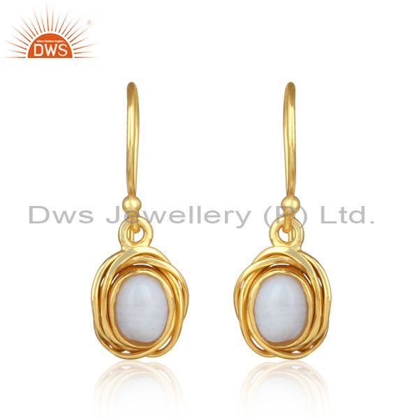 Blue Lace Agate Gold Plated Sterling Silver Drop Earrings