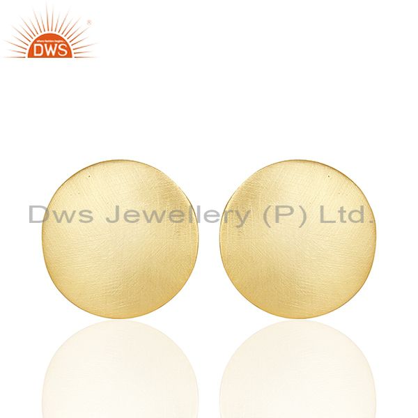 Hammered Round Coin Gold On Silver Casual Stud Earring