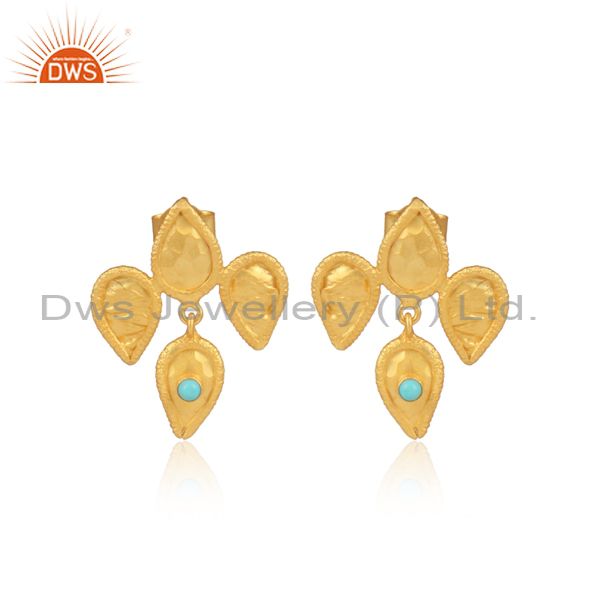 Arizona Turquoise Set Gold On 925 Silver Classic Earrings