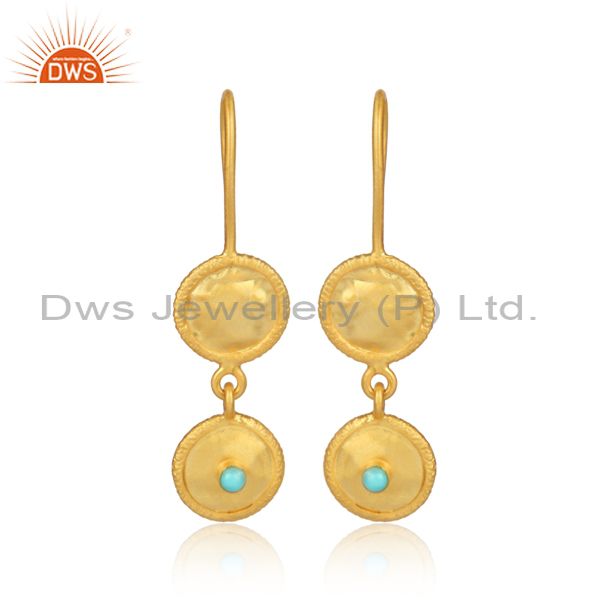 Arizona Turquoise Gold On 925 Silver Round Earwire Earrings