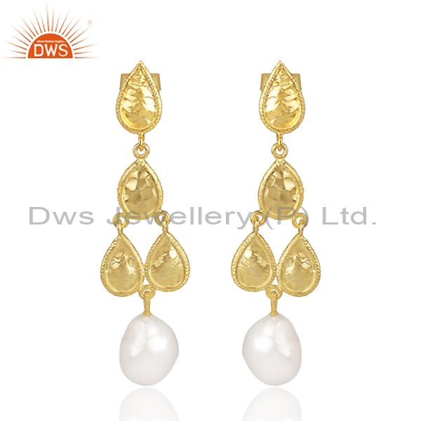 Fresh Water Pearl Set Gold On 925 Silver Chandelier Earrings