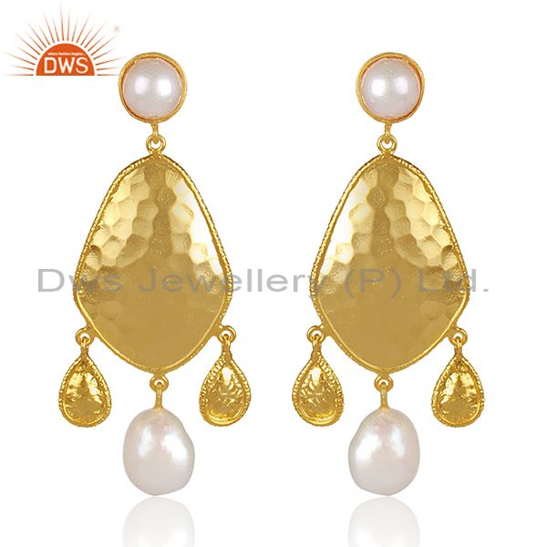 Pearl And Fresh Water Pearl Set Gold On 925 Silver Earrings