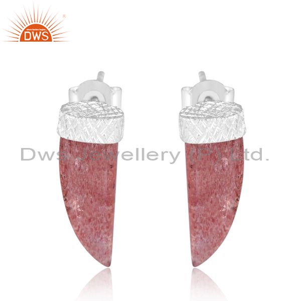 Sterling Silver Earrings With Strawberry Quartz Plain Fancy
