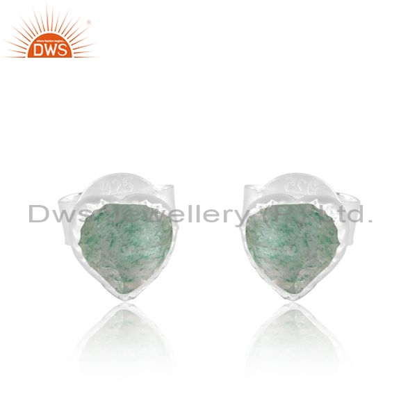 Silver White Stud With Green Strawberry Chicken Heart