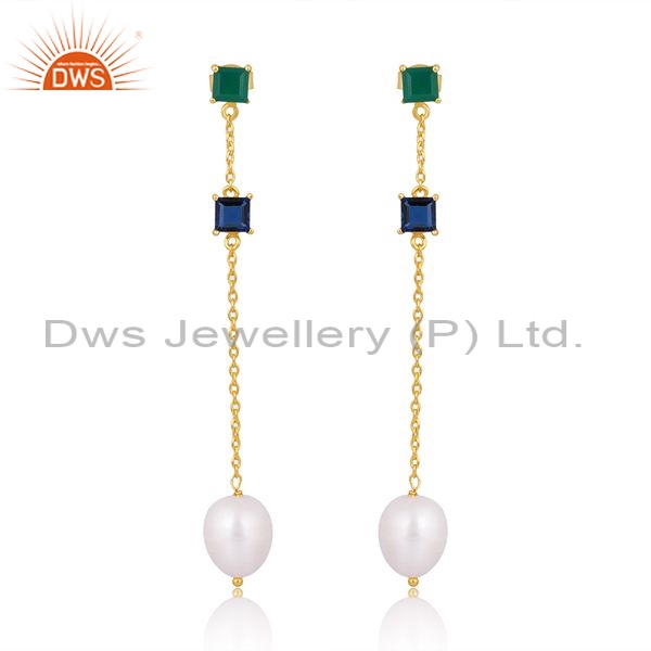 Silver Drops With Condom Blue, Pearl, And Green Onyx