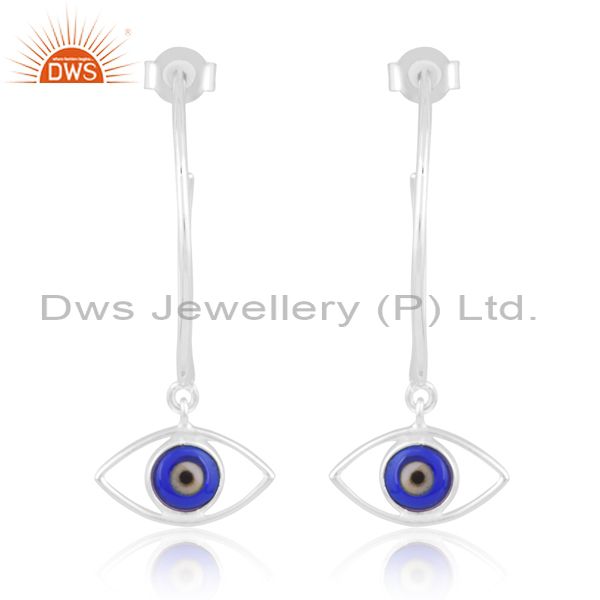 Sterling Silver Drops With Blue Resin Coin Evil Eye Stone