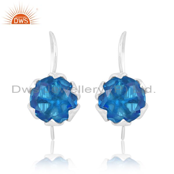 Sterling Silver Earring With Doublet Swiss Blue Topaz Stone