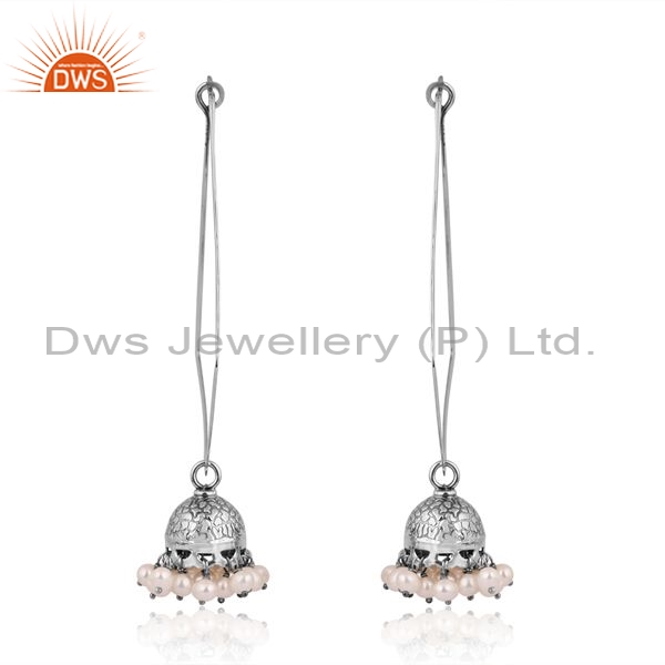 Sterling Silver Earrings With Pearl Bead Round Cut
