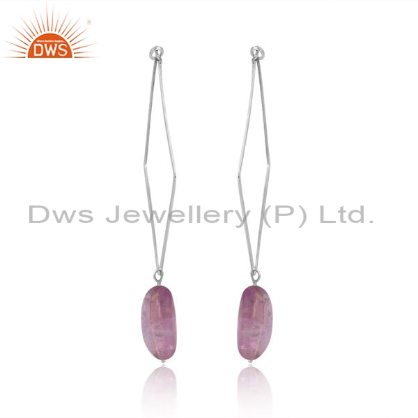 Sterling Silver Earrings With Pink Amethyst Unshaped Stone