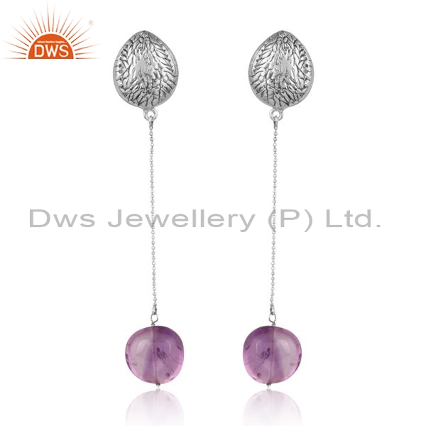 Sterling Silver Drops With Pink Amethyst Unshaped Stone