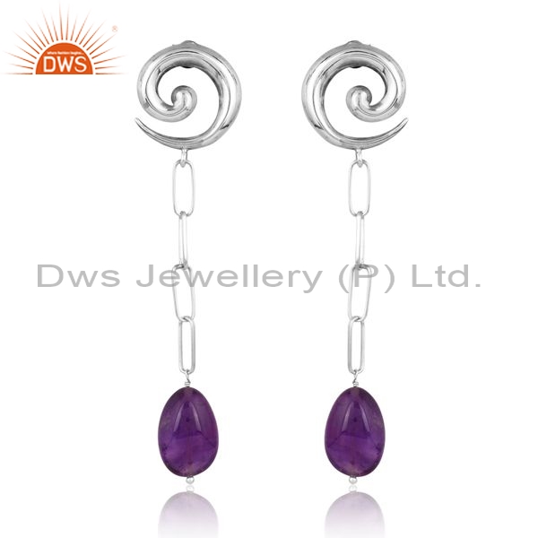 Sterling Silver Earrings With Amethyst Temple Unshaped Stone