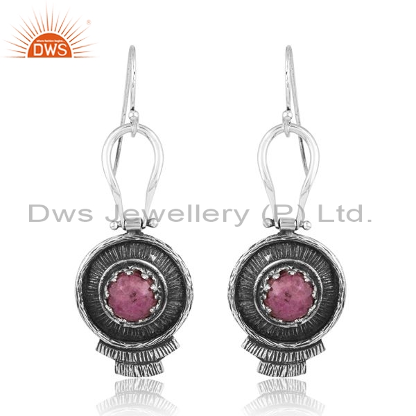 Sterling Silver Earrings With Ruby Round Checker