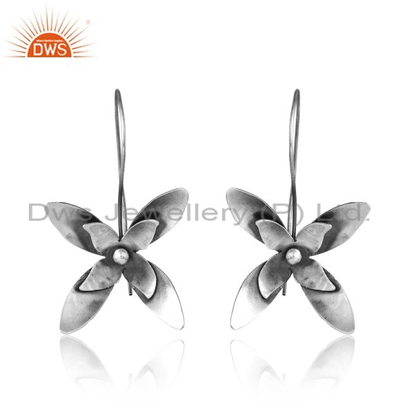 Sterling Silver Oxidized Floral Pattern Earrings