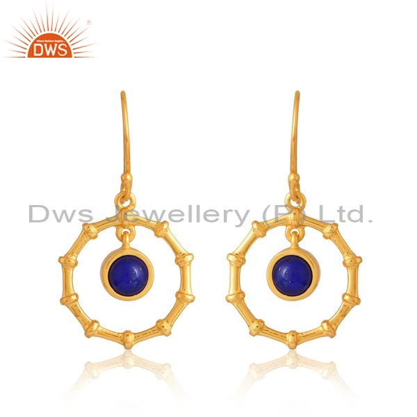 Sterling Silver Gold 18K Drops With Lapis Cabochon