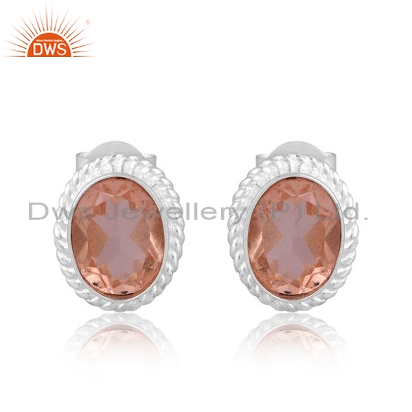 Silver White Earrings With Doublet Morganite Oval Cut