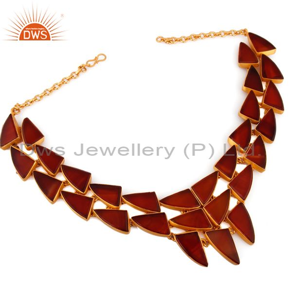 18k yellow gold plated sterling silver red onyx gemstone statement necklace