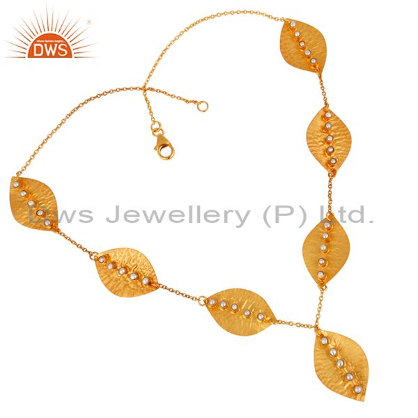 Natural pearl gold plated 925 silver leaf design necklace manufacturer