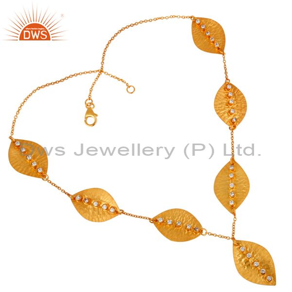 White zircon gold plated sterling silver leaf necklace manufacturers
