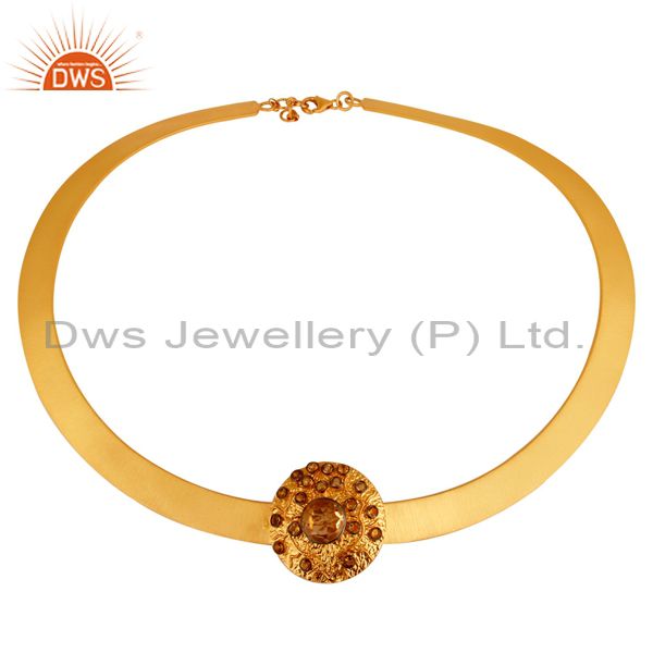 18k gold plated sterling silver citrine gemstone ladies necklace
