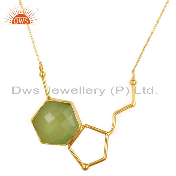 Dyed prehnite chalcedony sterling silver necklace with yellow gold plated