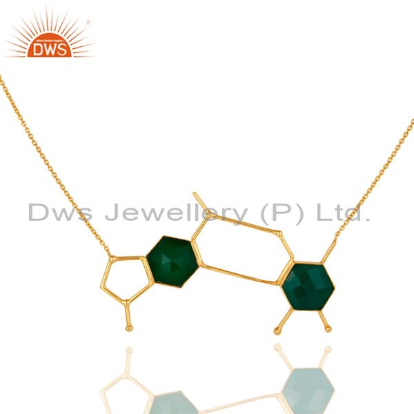 14k yellow gold plated sterling silver green onyx designer chain necklace