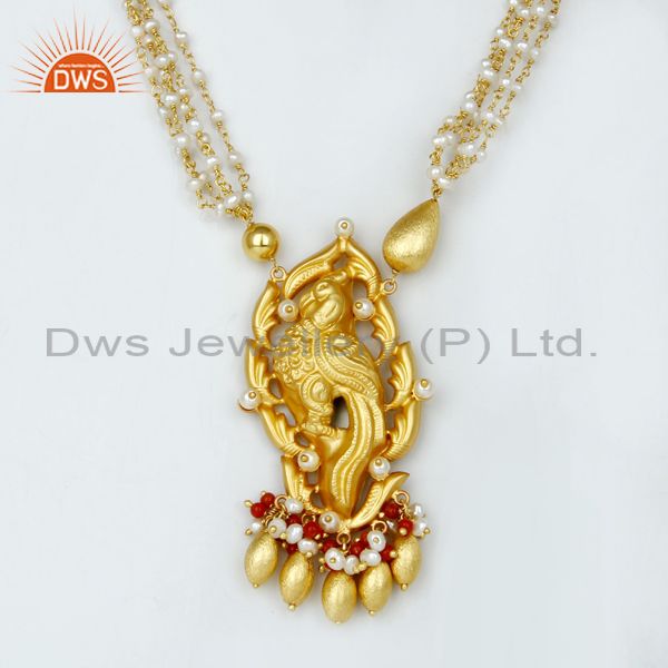 14k gold plated 925 silver handmade peacock design pearl necklace jewelry